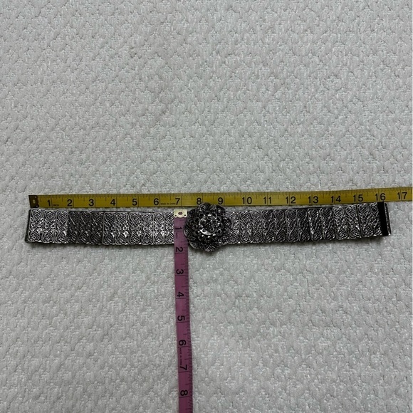 Vintage Silver Tone Metal Stretch Elastic Belt With Rose Buckle Women’s